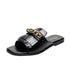 Summer New Women Slippers Open-Toe Flat Slippers Fashion Buckle Beach Slides Casual Flip Flops Women Shoes Slip On Comfortable Pointed Toe Loafers Women Luxury Black Sandals