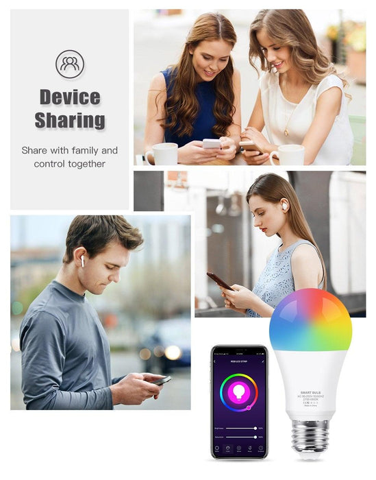 Smart Light Bulb E27 LED Lamp RGB+White+Warm White Work With Alexa Google Home Dimmable Timer Function RGB LED Bulb Bulb-Timer  Sunrise  Sunset Dimmable Multicolo Warm White No Hub Required Compatible With Alexa Google Home Assistant