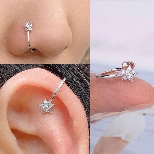 1 Pcs butterfly Non Pierced Without Hole Nose Ring Clip On Nose Hoop Ring  Stainless Steel Non-Piercing Fake Piercings Ear Cuff Tragus Earrings Cartilage Stainless Steel Ear Cuff Tiny Nose Rings Non Piercing Clip on Cartilage Earrings for Men Women