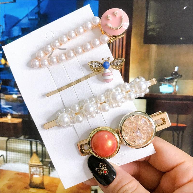 4pcs/set Women Hair Accessories Jewelry Korean Simulation Pearl Barrette Love Hearts Hair Clips For Girls Pink Hairpins Wedding Hair Accessories for Brides and Bridesmaids