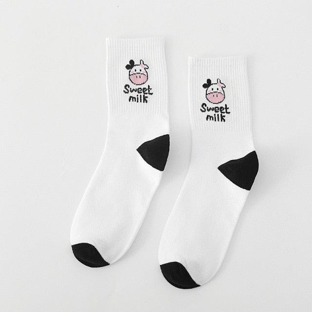 Black And White Embroidery Female Tide Socks Shallow Mouth Summer Cartoon Cow Cute Fashion Boat Socks Unisex Men And Women Cotton Ankle Socks