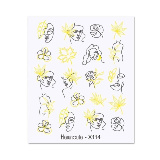 Water Nail Stickers Women Face Sketch Abstract Butterfly Image Sexy Girl Nail Art Decor Sliders Manicures For Nails Decoration Decal Self-Adhesive 3D Wave Design Decoration for Women Girls Tape Nail Art Stickers Decal Decoration