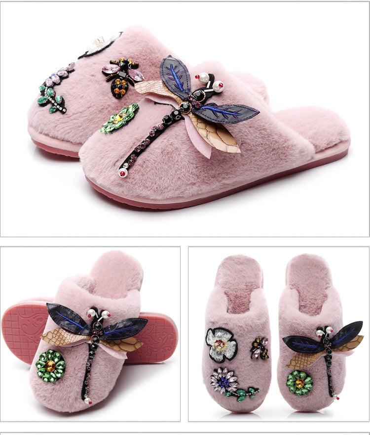 Winter Women Slippers Warm Plush Luxury Flip Flops Fur Slides Flat Lightweight Soft Indoor Slippers Soft Warm Memory Foam Slippers Faux Fur Lined Fluffy Slip On House Shoes