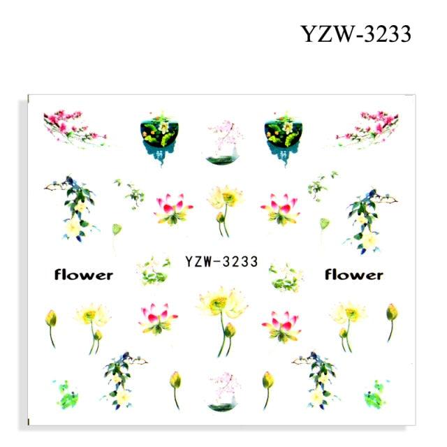 Autumn Simple Green Pink Pattern Water Nail Decal Sticker Flower Leaf Tree Winter Slider For Nail Art Manicuring Decoration Decals for Nail Art Decoration Including Hearts Stars Letters Bowknot Leaves Flowers Plants Fruits Butterflies