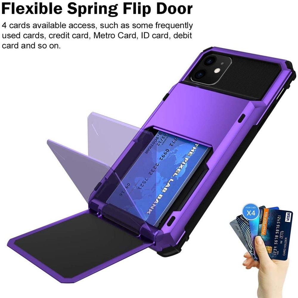 Protective Case For Cards Shock Absorption Anti-Slip Heavy Duty Protection Hard Cover For iPhone 14 13 11 12 Pro Max Mini Case With Wallet Card Hidden Card Compartment Cover For iPhone 11 12 Pro Max 12Pro 12 Mini