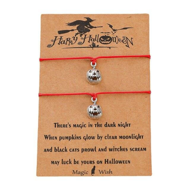 Pumpkin Shaped Couple Bracelet Retro Creative Gothic Skull Pumpkin Head Handmade Bracelet For Women Men Fashion Jewelry Handmade Pumpkin Skull Pendant Bracelets With Greeting Card