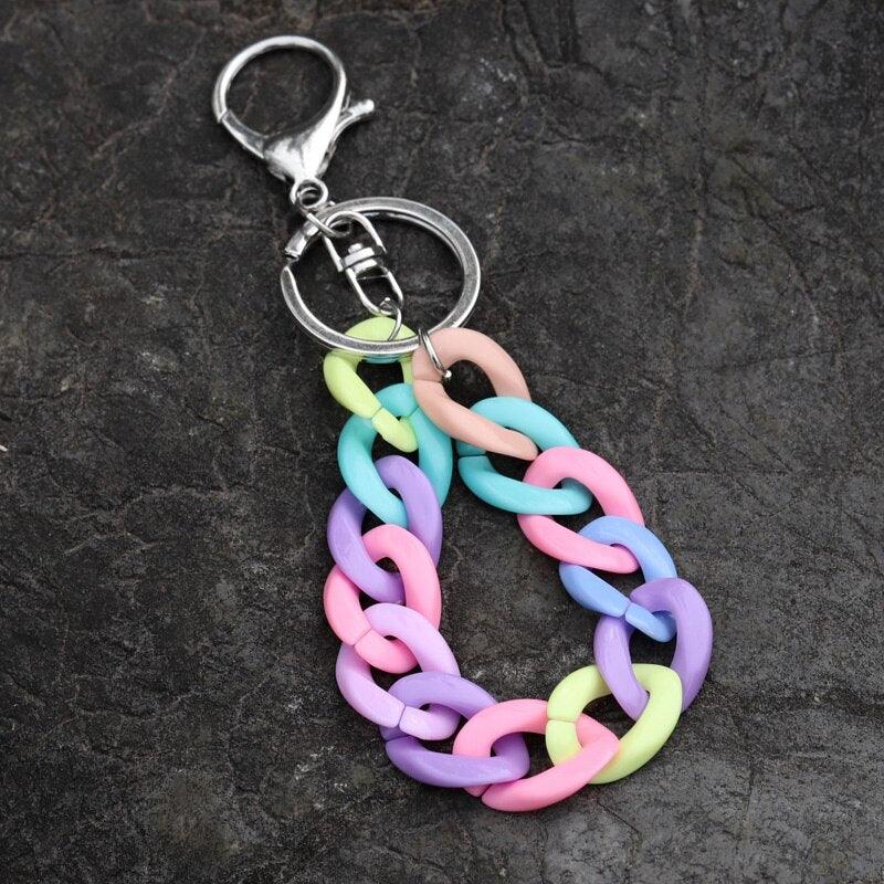 Rainbow Acrylic Colorful Chain Keychain Acrylic Colorful Cute Jewelry Keychain Fashion Jewelry Keychain Keyring Bag Pendant Car Charm Decoration For Women Bag Car Key Ring Decoration Pendant Keychains