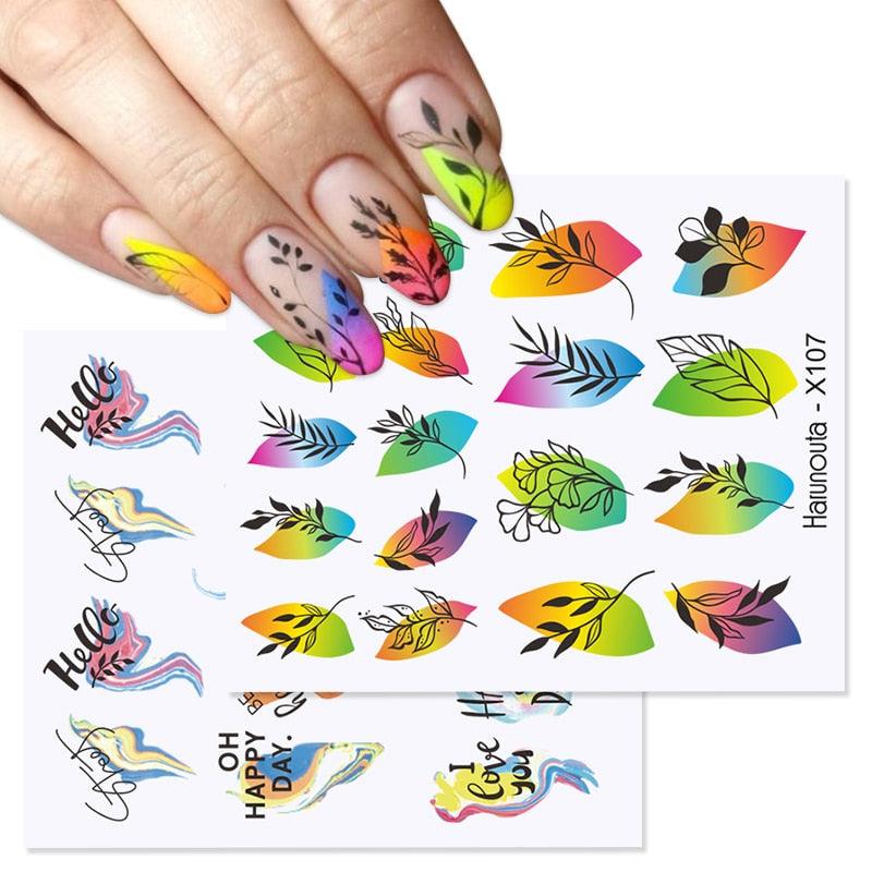 Rainbow Wave Love Heart Pattern Water Decals Stickers Butterfly Dragon Geometry Slider For Nails Art Decoration Tip Water Transfer Nail Decals Sticker For Pretty Girl Self-Adhesive Nail Decals Designer Nail Stickers for Acrylic