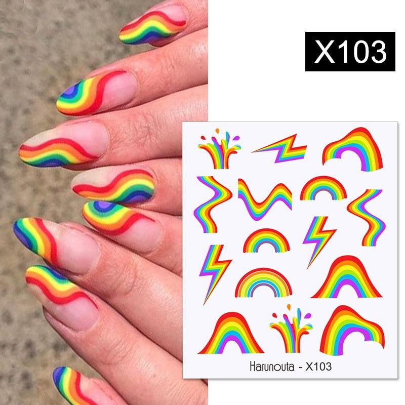 Rainbow Wave Love Heart Pattern Water Decals Stickers Butterfly Dragon Geometry Slider For Nails Art Decoration Tip Water Transfer Nail Decals Sticker For Pretty Girl Self-Adhesive Nail Decals Designer Nail Stickers for Acrylic