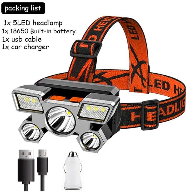 Rechargeable Adjustable USB 5LED Headlamp with High Lumen Handsfree Waterproof Portable Ability Focusing Ring Headlight Flashlight Torchlight For Outdoor Camping Hiking Running Headlight - STEVVEX Lamp - 200, Flashlight, Gadget, Headlamp, Headlight, lamp, Portable Headlamp, Rechargeable Flashlight, Rechargeable Headlamp, Rechargeable Headlight, Rechargeable Torchlight, Torchlight, Waterproof Flashlight, Waterproof Headlamp, Waterproof Headlight - Stevvex.com