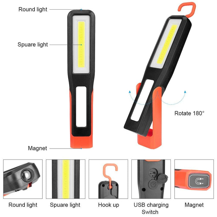 Rechargeable USB LED Work Lights Bright Flashlight and Work Light with Clip and Magnetic Base and Rotatable Clip Magnetic Flashlight For Working Inspection Camping Car Repair Maintenance - STEVVEX Lamp - 200, Flashlight, Gadget, Headlamp, Headlight, lamp, LED Flashlight, LED Headlight, Rechargeable Flashlight, Rechargeable Headlamp, Rechargeable Headlight, Rechargeable Torchlight, Rotatable Headlight, Torchlight, USB Flashlight, USB Headlight - Stevvex.com