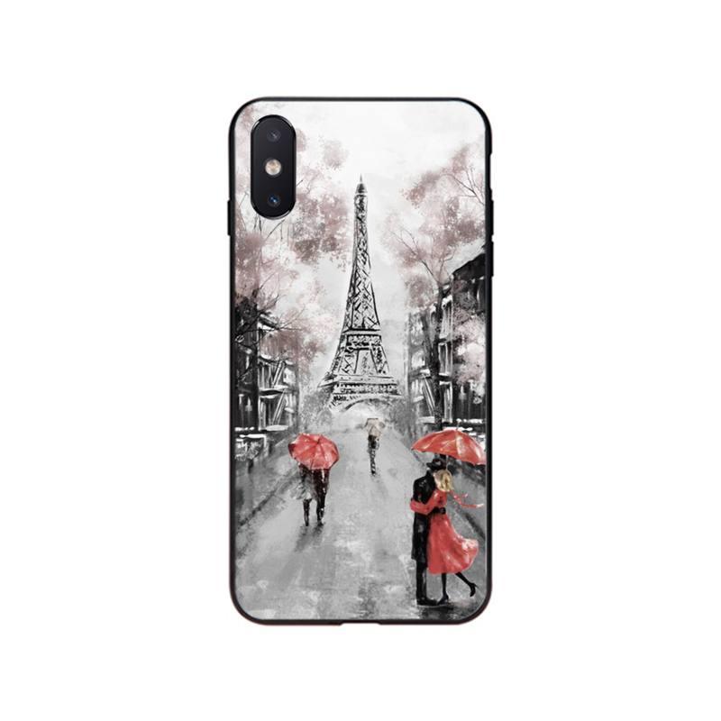 Red Umbrella in Paris London Eiffel Tower New york Phone Case For iphone 14 13 12 11 Pro Max 12 mini XS MAX XR 8 7 Plus X Case Shockproof Soft Rubber Full Protective Thin Phone Cover Cases Girly for iPhone