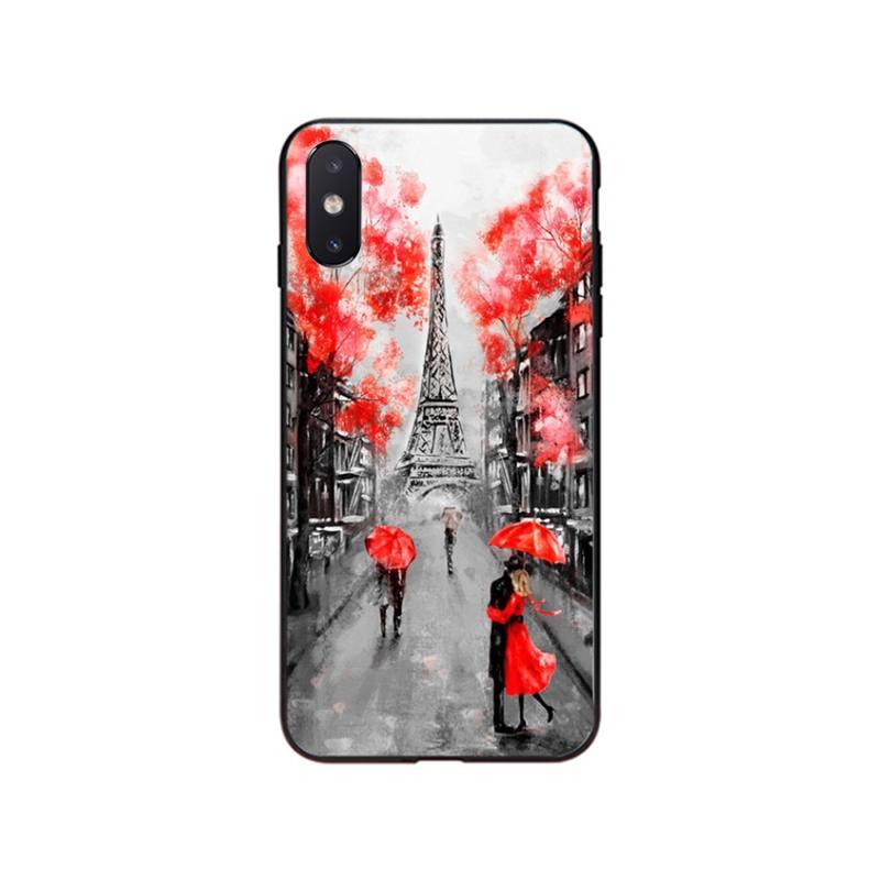 Red Umbrella in Paris London Eiffel Tower New york Phone Case For iphone 14 13 12 11 Pro Max 12 mini XS MAX XR 8 7 Plus X Case Shockproof Soft Rubber Full Protective Thin Phone Cover Cases Girly for iPhone