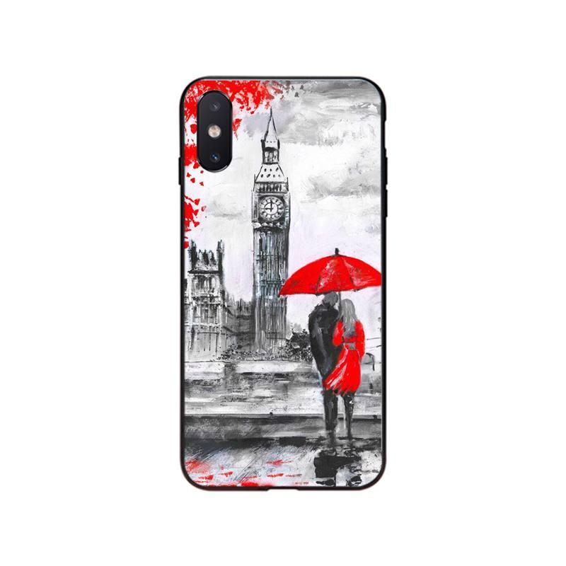 Red Umbrella in Paris London Eiffel Tower New york Phone Case For iphone 14 13 12 11 Pro Max 12 mini XS MAX XR 8 7 Plus X Case Shockproof Soft Rubber Full Protective Thin Phone Cover Cases Girly for iPhone