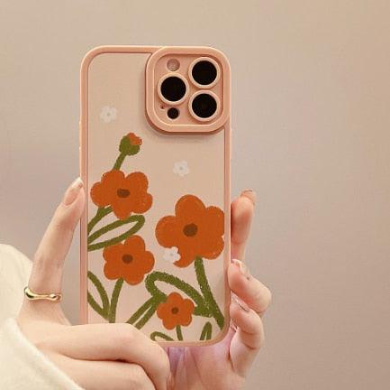 Retro Big Flower Soft Silicone Leather Phone Case For iphone 13 11 pro max 12 mini 7 8 plus x xr xs max Cute Unique Trendy Slim Silicone Case for iPhone Pro Max