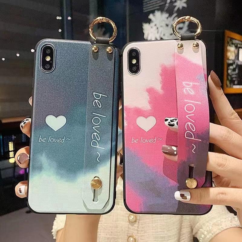 Rose Flowers Wrist Strap Phone Cases For iPhone 13 12 11 14 pro MAX X XR XS MAX 7 8 Plus Cover  Hand Band Cases Soft Full Protection Slim Colorful Protective Phone Case For iPhone