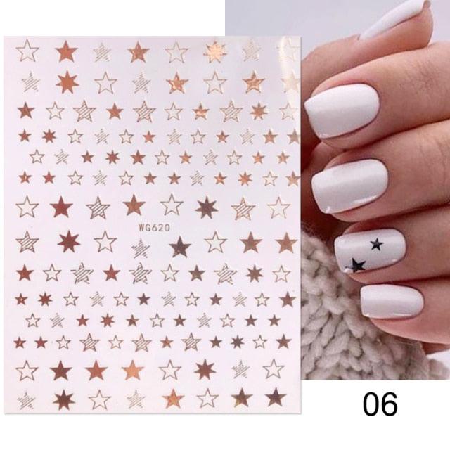 Rose Gold Star 3D Nail Stickers Silver Black White Star Heart Transfer Stickers for Nails DIY Decals Manicures Decoration Tips Nail Art Decals Water Transfer Nail Decals Sticker For Pretty Girl Self-Adhesive Nail Decals Designer Nail Stickers for Acrylic - ALLURELATION - 3D Nail Stickers, 554, beautiful nail, cartoon nail, Decals Manicures, decorate, Decoration Tips, Designer, Designer Nail, Manicures, Nail Art, Nail Stickers, Self-Adhesive Nail, Stickers - Stevvex.com