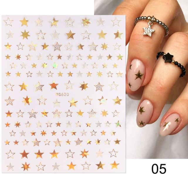Rose Gold Star 3D Nail Stickers Silver Black White Star Heart Transfer Stickers for Nails DIY Decals Manicures Decoration Tips Nail Art Decals Water Transfer Nail Decals Sticker For Pretty Girl Self-Adhesive Nail Decals Designer Nail Stickers for Acrylic - ALLURELATION - 3D Nail Stickers, 554, beautiful nail, cartoon nail, Decals Manicures, decorate, Decoration Tips, Designer, Designer Nail, Manicures, Nail Art, Nail Stickers, Self-Adhesive Nail, Stickers - Stevvex.com