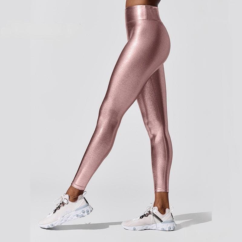  Women's Shiny Yoga Pants High Waisted Running Athletic