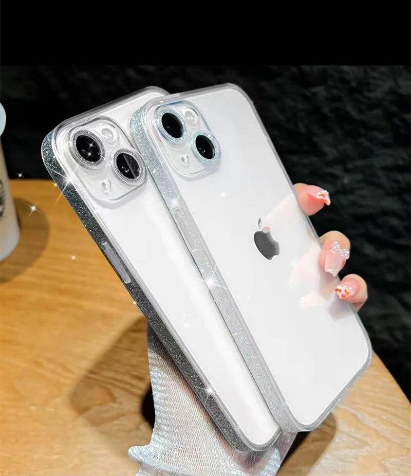 Shining Glitter Transparent Phone Case For iPhone 12 13 14 Pro Max Luxury Transparent Soft Frame Sparkly Phone Case for Women Girls Sparkle Design Anti-Scratch Soft Slim Fit Shockproof Protective Case Cover
