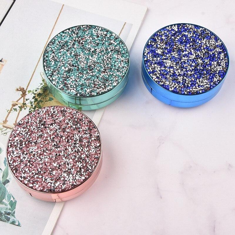 Shining Stars Round Contact Lens Case With Mirror Storage Box Lens Container Eye Contacts Case Mini Cute Sparkle Portable Travel Eyewear Box Organizer Storage Holder Contact Lenses Container Kit With Mirror Tweezer Stick