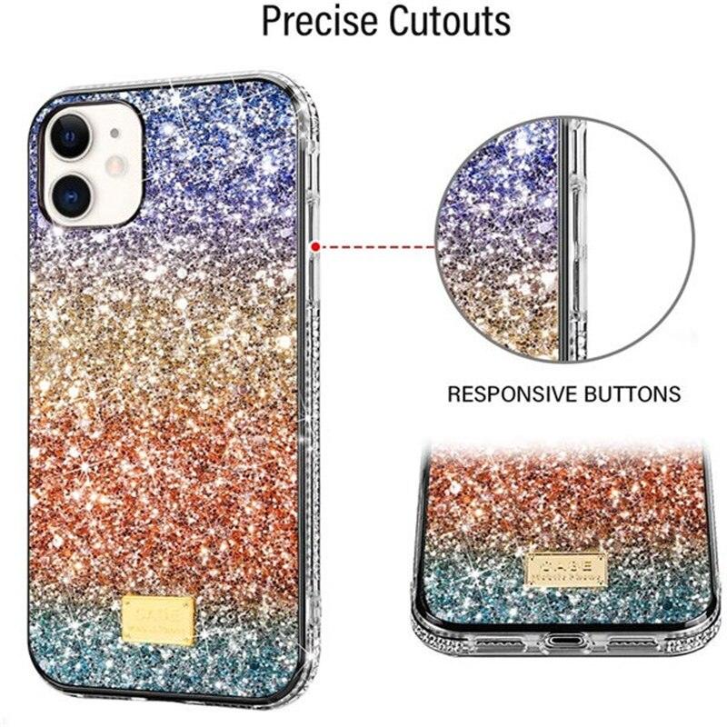 Shiny Green Multicolored Phone Case for IPhone 14 13 12 Pro Max Elegant Glitter Star Rhinestone Diamond Cover Luxury Sparkle Crystal Rhinestone Shiny Glitter Full Clear Stones Back Phone Cover