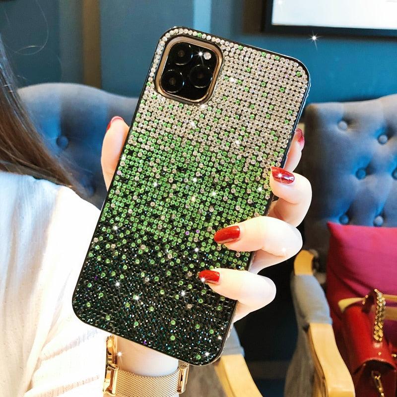 Shiny Green Multicolored Phone Case for IPhone 14 13 12 Pro Max Elegant Glitter Star Rhinestone Diamond Cover Luxury Sparkle Crystal Rhinestone Shiny Glitter Full Clear Stones Back Phone Cover
