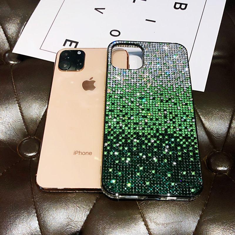 Shiny Green Multicolored Phone Case for IPhone 14 13 12 Pro Max Elegant Glitter Star Rhinestone Diamond Cover Luxury Sparkle Crystal Rhinestone Shiny Glitter Full Clear Stones Back Phone Cover