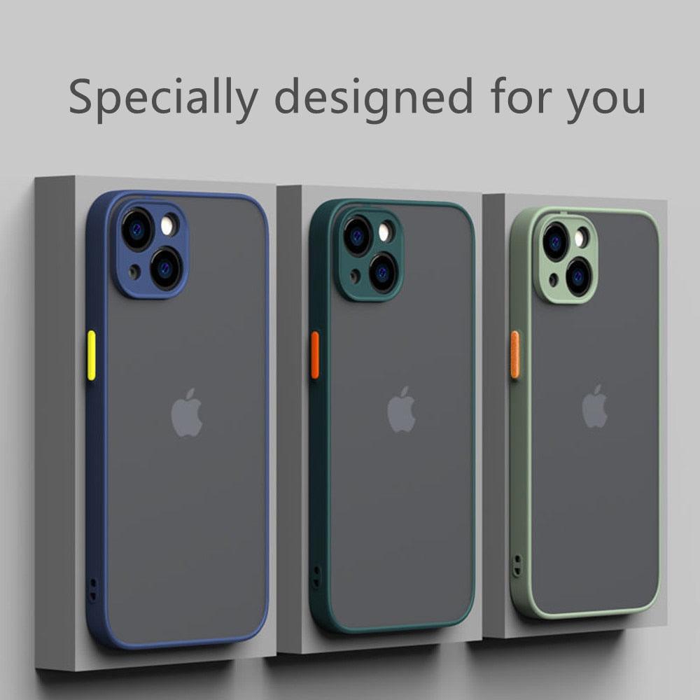 Shockproof Armor Case For iPhone 14 13 12 11Pro Max XR XS X Black Men Luxury Silicone Bumper Clear Hard Cover Silicone Armor Bumper Clear Hard Cover