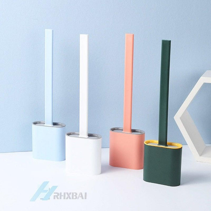 Silicone Bristles Toilet Brush And Holder For Bathroom Storage And Organization Compact Wall Hang Cleaning Kit Accessories Silicone Toilet Brush With Holder Bathroom Toilet Bowl Brush Set Non-Slip Handle Wall Mounted Floor Standing