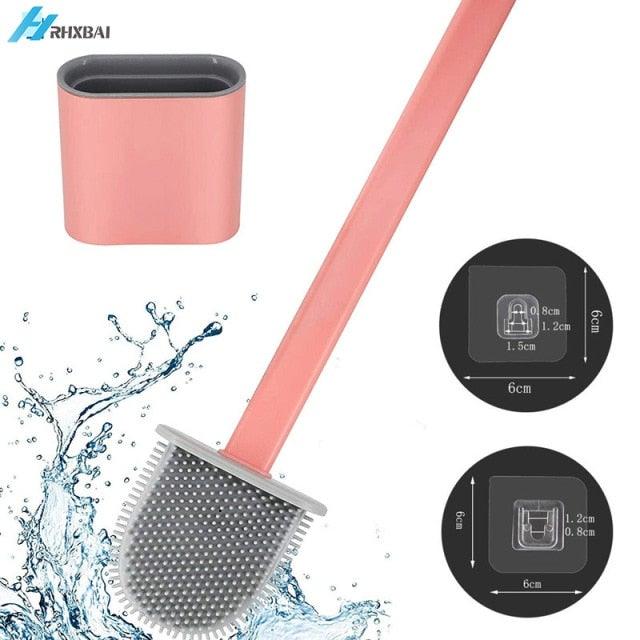 Silicone Bristles Toilet Brush And Holder For Bathroom Storage And Organization Compact Wall Hang Cleaning Kit Accessories Silicone Toilet Brush With Holder Bathroom Toilet Bowl Brush Set Non-Slip Handle Wall Mounted Floor Standing