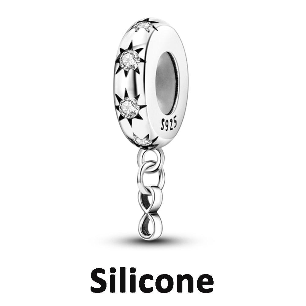 Silicone Spacer Stopper Clip Charms Beads 925 Sterling Silver Fit Original Necklace Bracelet Gift Women Mixed Purple Resin Imitation Glass Spacer Beads Assortments Rhinestone Large Hole Beads for Necklace Bracelet Jewelry Findings Making - beads - - Stevvex.com