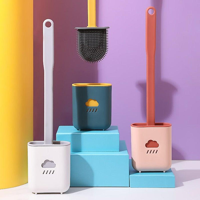 Silicone Toilet Brush Cleaner Toilet Brush With Holder Flat Head Flexible Soft Bristles Brush Bathroom Accessory Gap Cleaning Toilet Brush Wall Mounting Toilet Brush No-Slip Long Handle Soft Silicone Bristle Toilet Corner Cleaner