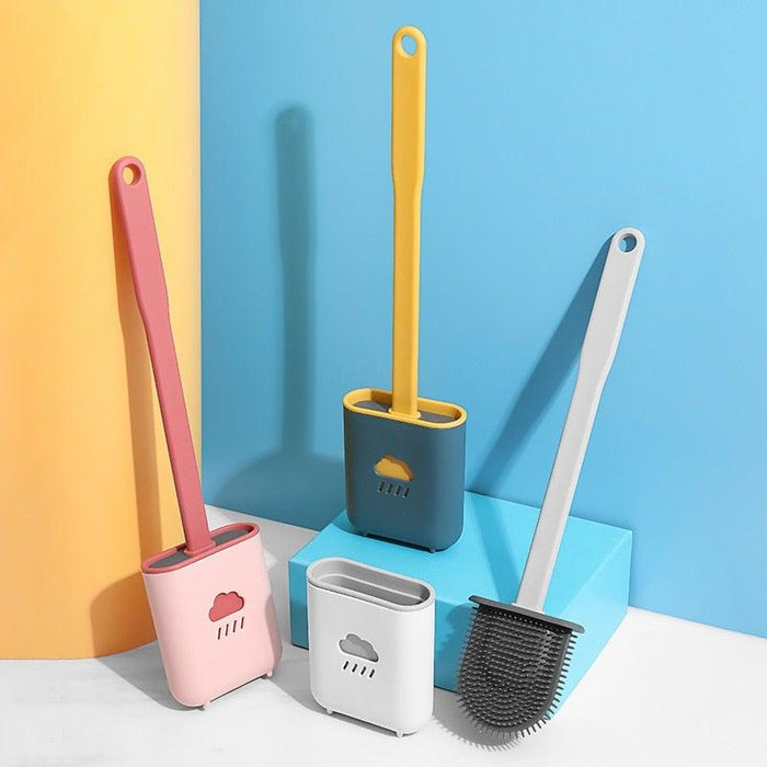Silicone Toilet Brush Cleaner Toilet Brush With Holder Flat Head Flexible Soft Bristles Brush Bathroom Accessory Gap Cleaning Toilet Brush Wall Mounting Toilet Brush No-Slip Long Handle Soft Silicone Bristle Toilet Corner Cleaner