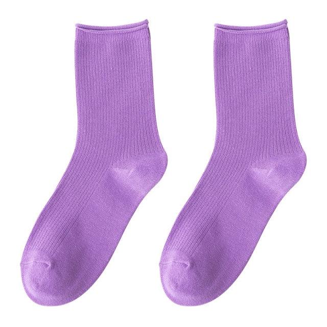 Simple Colorful Solid Color Socks Girls Candy Color Fashion Socks Spring And Autumn 100% Cotton Socks Female Socks Crew Socks Running Socks For Men And Women