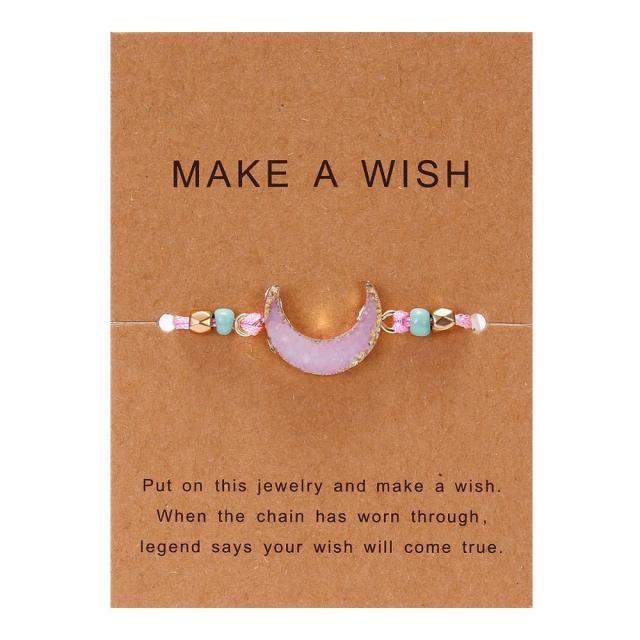 Simple Stone Charm Bracelet Colorful Black Red String Braided Couple Bracelets Wish Card Jewelry Handmade Woven Thread Rope String Nature Stone Beads Charm Bracelet Cuff Bangles With Message Card 18-30cm