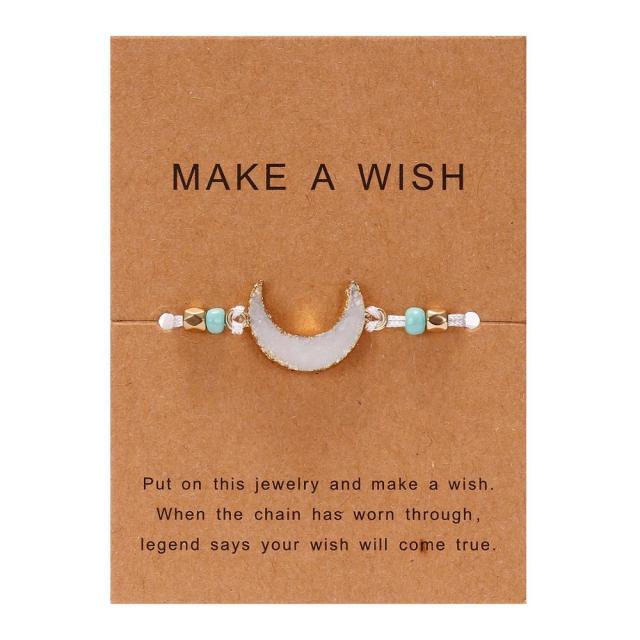 Simple Stone Charm Bracelet Colorful Black Red String Braided Couple Bracelets Wish Card Jewelry Handmade Woven Thread Rope String Nature Stone Beads Charm Bracelet Cuff Bangles With Message Card 18-30cm