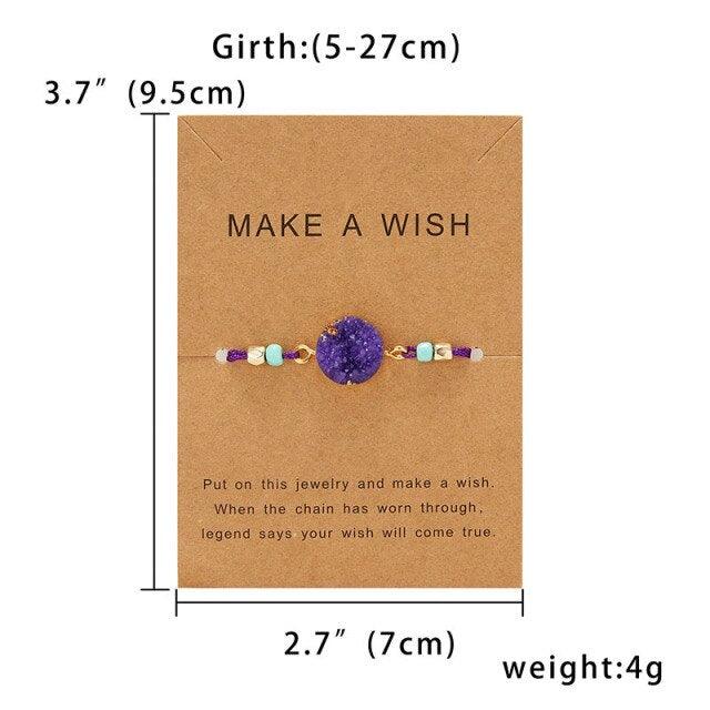 Simple Stone Charm Bracelet Colorful Black Red String Braided Couple Bracelets Wish Card Jewelry Handmade Woven Thread Rope String Nature Stone Beads Charm Bracelet Cuff Bangles With Message Card 18-30cm