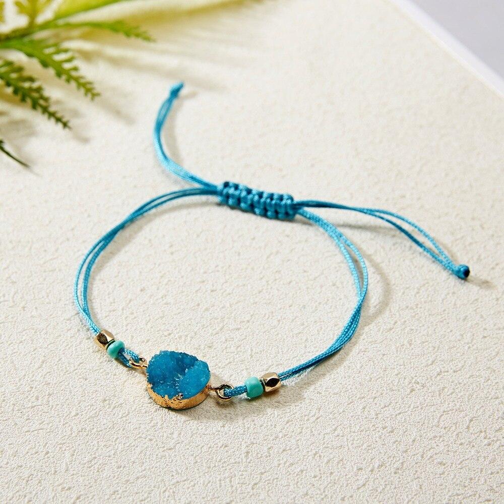 Simple Stone Charm Bracelet Colorful Black Red String Braided Couple Bracelets Wish Card Jewelry Handmade Woven Thread Rope String Nature Stone Beads Charm Bracelet Cuff Bangles With Message Card 18-30cm