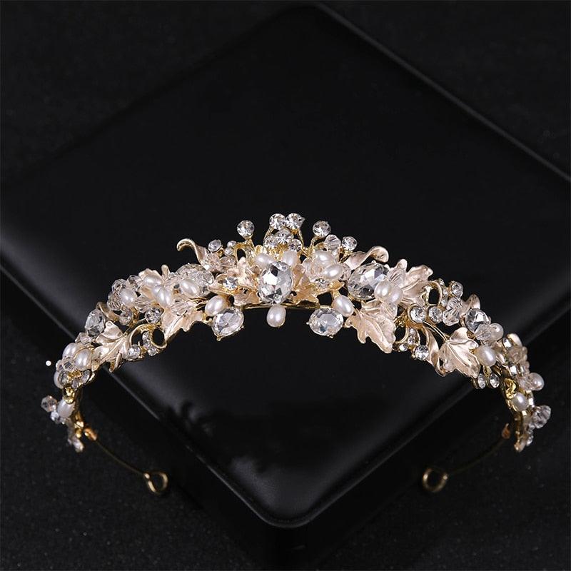 Simulated Pearls Crystal Wedding Tiaras And Crowns For Queen Princess Gold Silver Color Women Hair Jewelry Luxury Crystal Bridal Crown Tiaras Fashion Hair Jewelry Diadem Tiara For Women Bride Wedding Hair Accessories