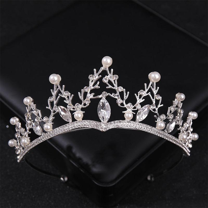 Simulated Pearls Crystal Wedding Tiaras And Crowns For Queen Princess Gold Silver Color Women Hair Jewelry Luxury Crystal Bridal Crown Tiaras Fashion Hair Jewelry Diadem Tiara For Women Bride Wedding Hair Accessories