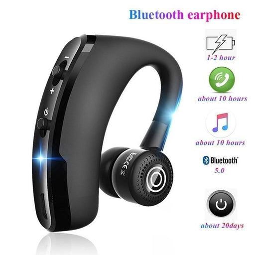 Single Ear Business Earphone Bluetooth 5.0 Sports Wireless Noise Isolating Headset Wireless Bluetooth Earpiece Hands-Free 10 Hours Playing Time Earphones With Built-in Mic For Driving Office Compatible With Smartphones