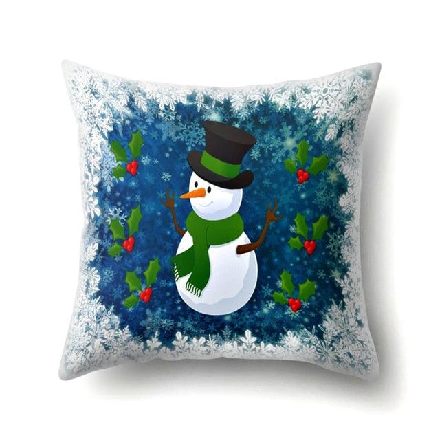 Snowman Christmas Cushion Cover Polyester Decorative Christmas Pillow Cover Merry Christmas Throw Cushion Covers Tree Reindeer Star Pillow Case For Party Throw Pillow New Year Xmas Decor Sofa Living Room Home Decoration