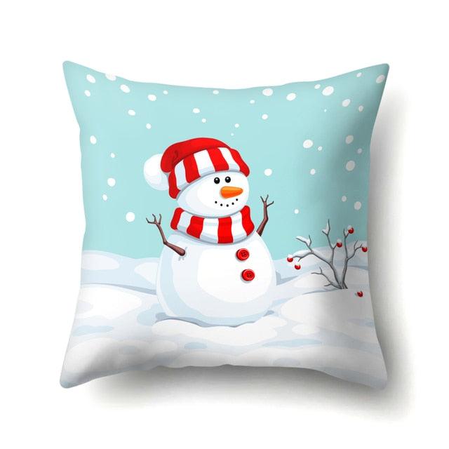 Snowman Christmas Cushion Cover Polyester Decorative Christmas Pillow Cover Merry Christmas Throw Cushion Covers Tree Reindeer Star Pillow Case For Party Throw Pillow New Year Xmas Decor Sofa Living Room Home Decoration
