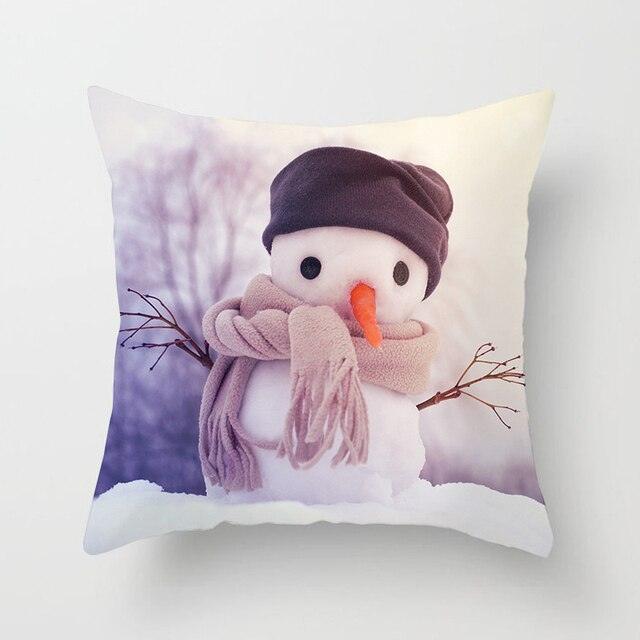 Snowman Christmas Cushion Cover Polyester Decorative Christmas Pillow Cover Merry Christmas Throw Cushion Covers Tree Reindeer Star Pillow Case For Party Throw Pillow New Year Xmas Decor Sofa Living Room Home Decoration