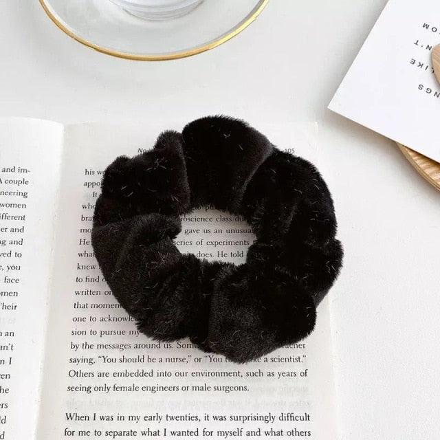 Soft Faux Fur Hair Scrunchies Plush Elastic Hair Bands Women Girls Ponytail Holder Rubber Band Fashion Headwear Ponytail Holder Accessories for Women