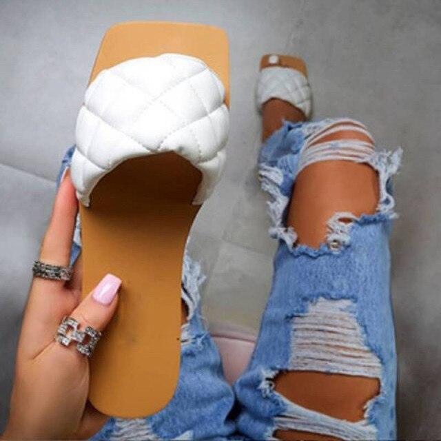 Soft Leather Woven Slippers Women Summer Flat Heels Beach Casual Slides Shoes Woman Outdoor Sandals Open Toe Slippers Summer Sandals For Women Flat Shoes Office Elegant Design Sandals