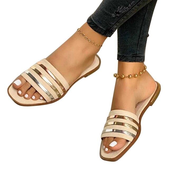 Soft Leather Woven Slippers Women Summer Flat Heels Beach Casual Slides Shoes Woman Outdoor Sandals Open Toe Slippers Summer Sandals For Women Flat Shoes Office Elegant Design Sandals