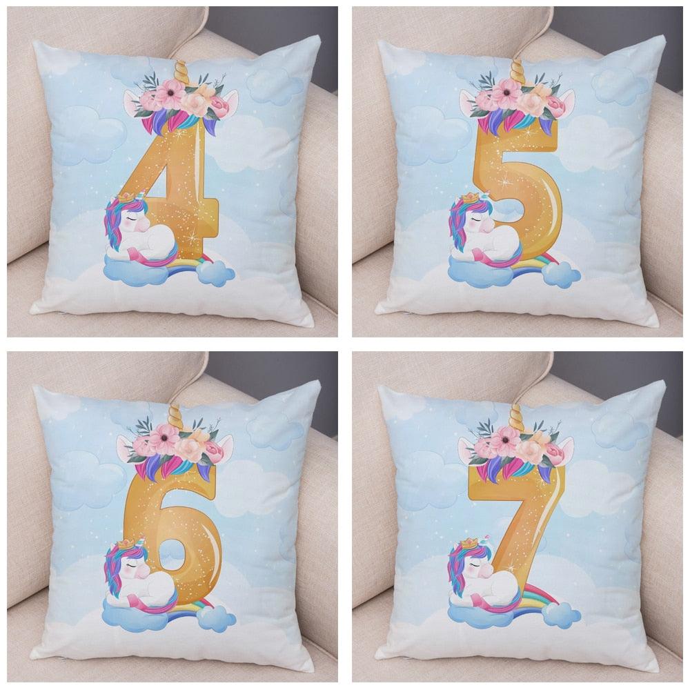 Soft Plush Unicorn Pillow Covers Cute Cartoon Animal Polyester Cotton Cushion Cover Unicorn Decorative Throw Pillow Covers Colorful Pink Wavy Hair Unicorn in Garland Cushion Cover Square Pillow Cases for Girls Women Kids Car Sofa Home Decor 45X45CM