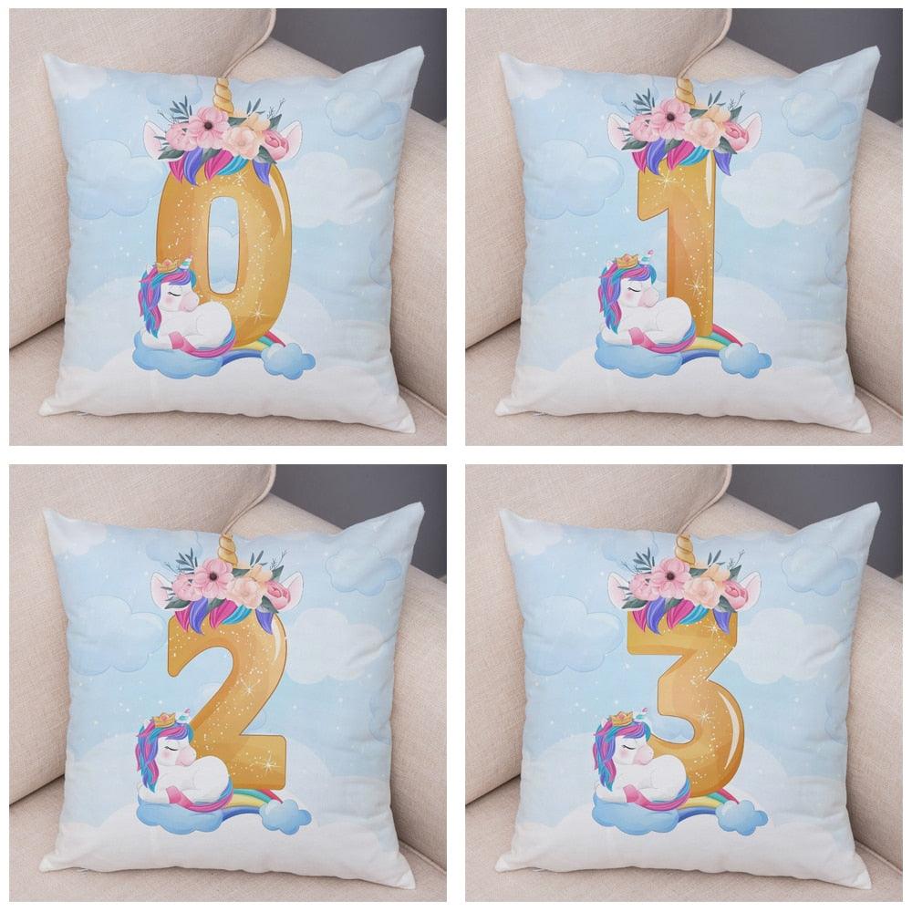 Soft Plush Unicorn Pillow Covers Cute Cartoon Animal Polyester Cotton Cushion Cover Unicorn Decorative Throw Pillow Covers Colorful Pink Wavy Hair Unicorn in Garland Cushion Cover Square Pillow Cases for Girls Women Kids Car Sofa Home Decor 45X45CM
